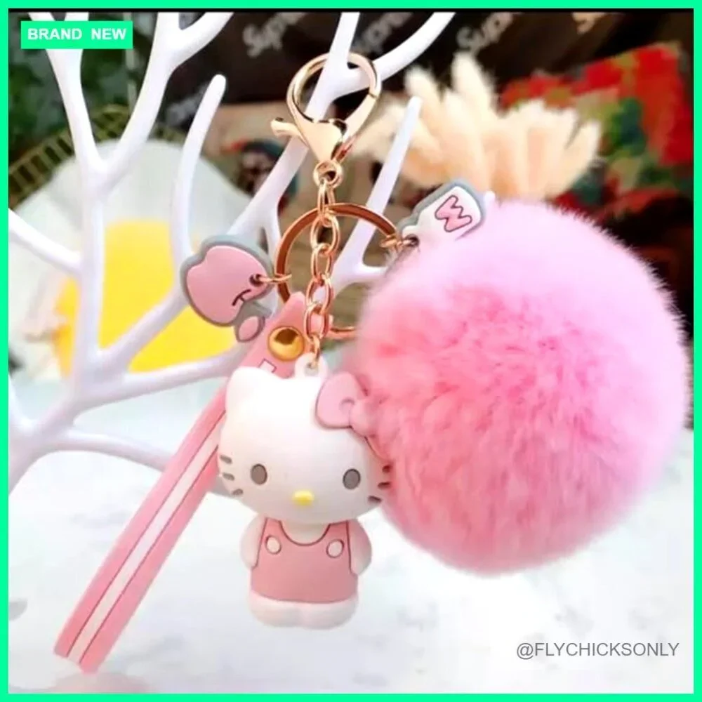 Pom Pom Keychain with PVC Pendant and Wrist Strap